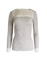 EGI Exclusive Merino Wool Blend Top Lace Trim Long Sleeves. Proudly