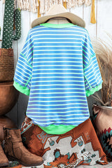 Pink Stripe Colorblock Drop Sleeve Oversized T Shirt