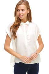 Silk Short Sleeve V Neck Blouse Top