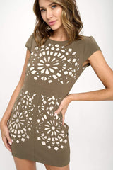 Laser Cut Details Show Sleeve Dress