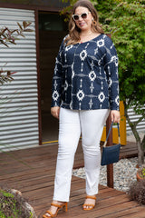 Gray Plus Size Geometric Print Exposed Seam Top