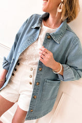 Dusk Blue Side Pocket Buttons Denim Jacket