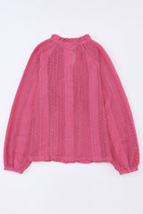 Rose Notch Neck Button Down Raglan Sleeve Lace Top