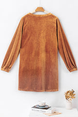 Chestnut Split Neck Velvet Tunic Dress