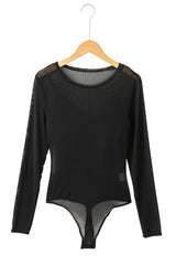 Black Mesh Long Sleeve Slim Fit Bodysuit