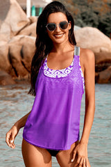 Purple Printed Splicing Racerback Tankini Swimsuit