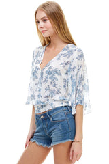 LONG SLEEVE SURPLICE FLORAL TOP