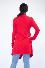 Light Weight Waist Tie Cardigan - Red