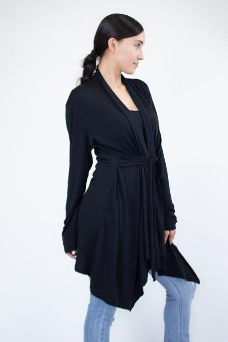 Light Weight Waist Tie Cardigan - Black