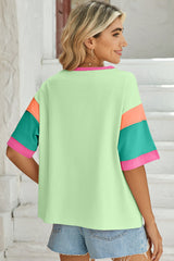 Light Blue Color Block Sleeve Round Neck Oversize Top