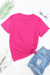 Red Solid Color Basic Crew Neck Plain Tee