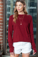 Green Plain Solid Casual Thumbhole Long Sleeve Top