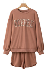 Black Sequins COFFEE Loose Fit Sweatshirt and Shorts Set