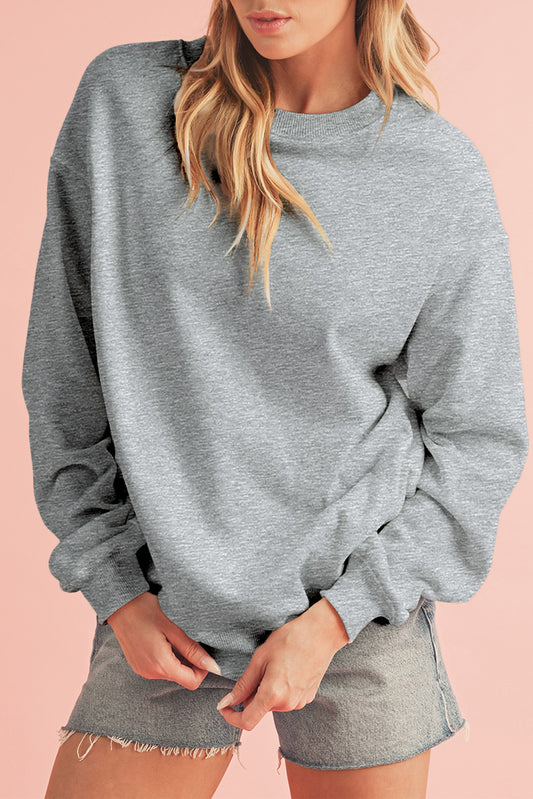 Light Grey Solid Loose Crew Neck Fleece Sweatshirt