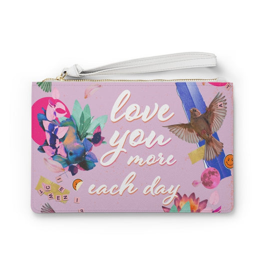 Love You More Each Day Floral Designed Zipped Clutch Bag