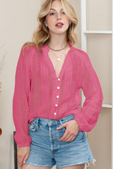 Rose Notch Neck Button Down Raglan Sleeve Lace Top