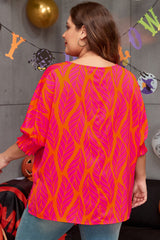 Rose Tropical Leaf Print Smocked Plus Size Dolman Top