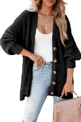 Black Solid Color Buttoned Down Casual Knitted Cardigan