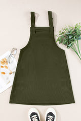 Black Plain Corduroy Pockets Overall Dress