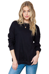 Black Crew Neck Ribbed Trim Knit Long Sleeve Top