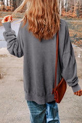 Khaki Plain Drop Shoulder Ribbed Trim Oversized Sweatshirt