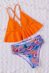 Orange Floral Frill Bikini Set