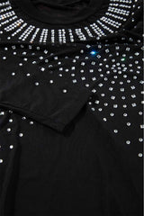 Black Rhinestone Sheer Mesh Slim Fit Bodysuit