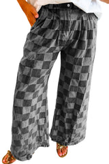 Dusk Blue Checkered Light Washed Wide Leg Jeans