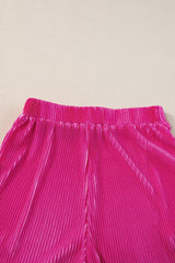 Bright Pink Ribbed Pleated Tee and Pocketed Shorts Set