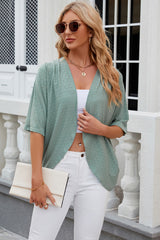 Eyelet Open Front Half Sleeve Cardigan