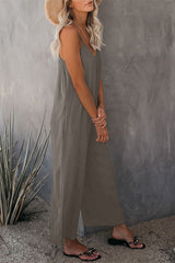 Grey Casual Spaghetti Straps Wide Leg Pocketed Jumpsuits