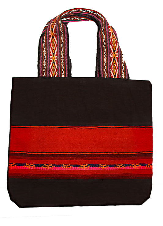 Land R, Peruvian Made, Handwoven Matte Black Tote Bags, Simple Horizon