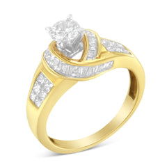 14K Two-Toned Gold Round, Baguette and Princess Cut Diamond Ring (1 1/