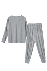 Light Grey Ribbed Dolman Sleeve Top And Pocketed Pants Set