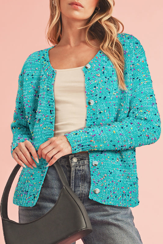 Aruba Blue Confetti Knit Cropped Cardigan