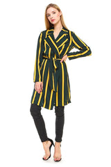 Trench Coat Multi Stripe Long Line Belted Jacket