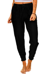 Black Elastic Waist Jogger Pants with Pockets