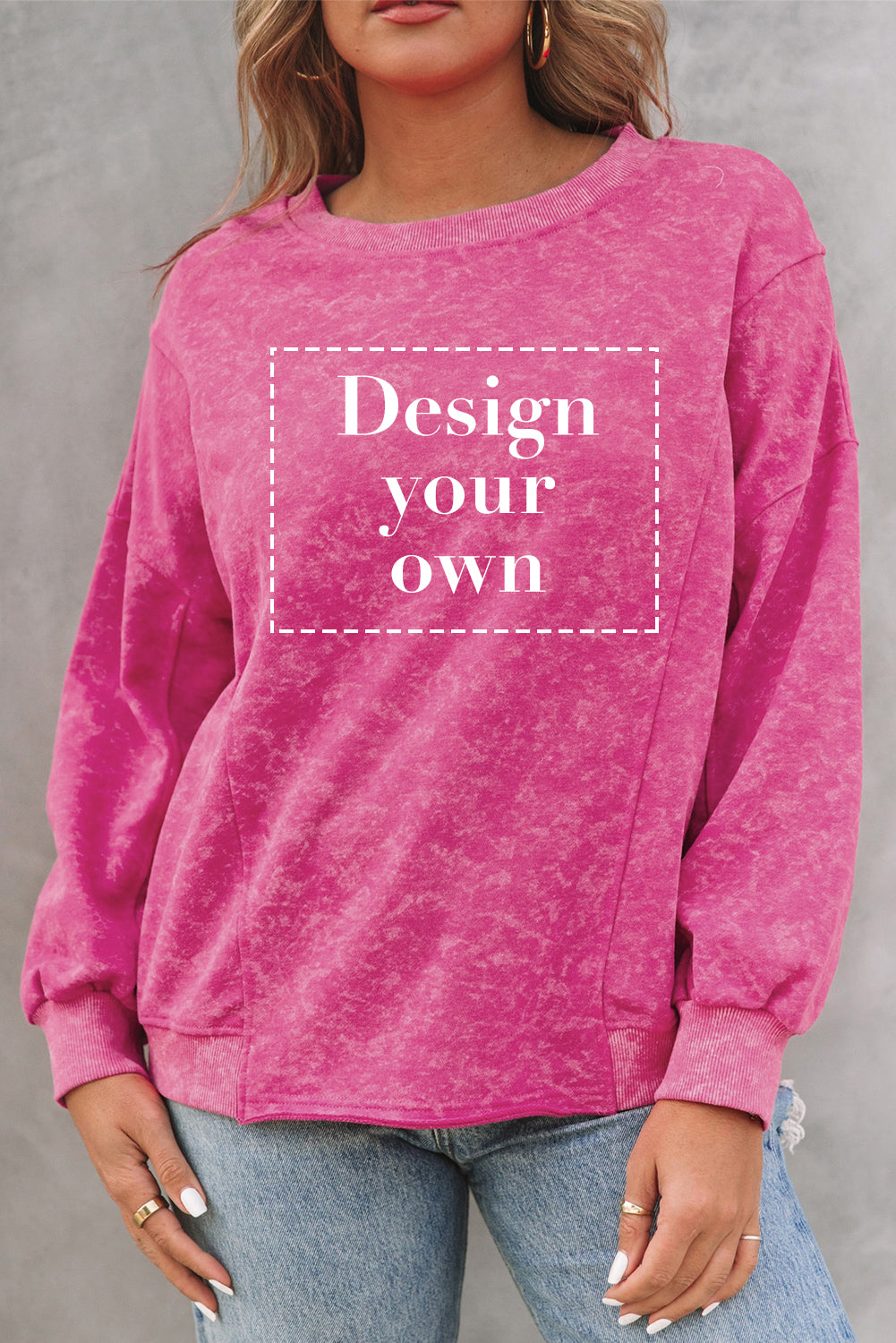 Blank Sweatshirt - Rosy Distressed Casual Loose Pullover Sweatshirt Customized