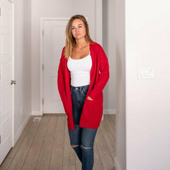 Waffle Knit Pocketed Long Sleeve Low-gauge Open Cardigan Sweater