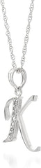 Galaxy Gold GG Initial 'K' Pendant Diamond Necklace 14K Solid White Gold Pendant Necklace with Natural Diamonds MADE IN USA High Polish Finish Rhodium Finish Handcrafted Personal