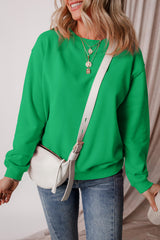 Smoke Green Solid Color Drop Shoulder Terry Sweatshirt