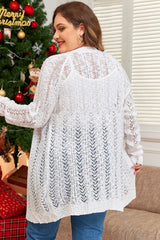 Plus Size Openwork Open Front Long Sleeve Cardigan