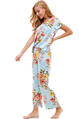 Loungewear set for women's floral short sleeve and pants