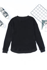 Black Crew Neck Ribbed Trim Knit Long Sleeve Top