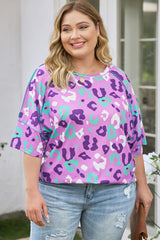 Purple Leopard Print Plus Size Short Sleeve Tee