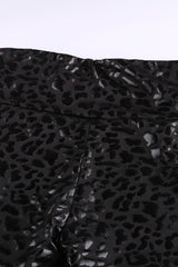 Black Casual Shiny Leopard Print Cropped Leggings