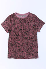 Black Cheetah Print Casual Short Sleeve Crew Neck T Shirt