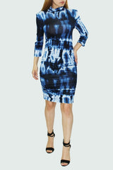 Tie dye turtle neck 3/4 sleeve dress Blue