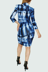 Tie dye turtle neck 3/4 sleeve dress Blue