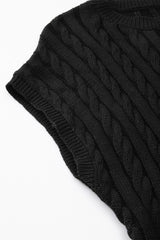 Black Cable Knit Crewneck Short Sleeve Sweater